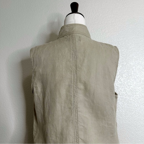 Michael Stars 100% Linen Tan Military Fully Zip Vest Jackets, Sz Large - Picture 9 of 12